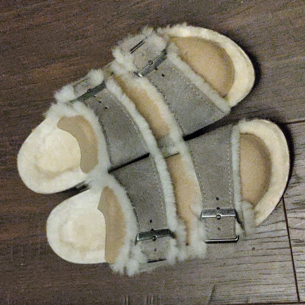 Birkenstock "Arizona" Shearling Suede Leather Sandals